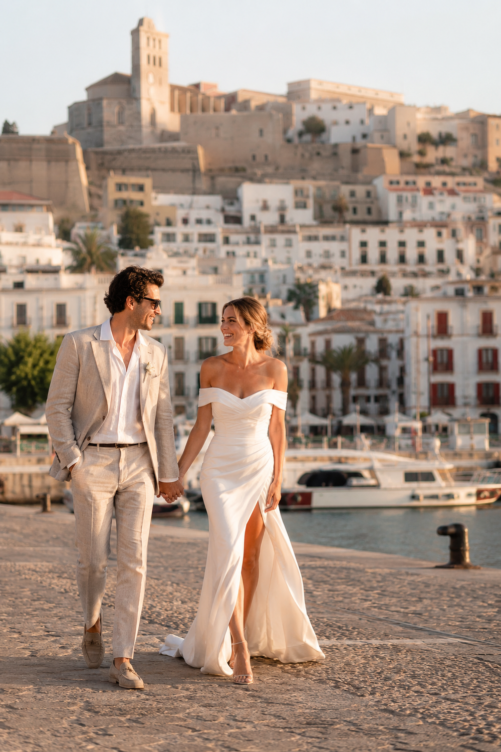 After Wedding Shooting Ibiza - Bild 08 mit Brautpaar am Meer und im Ibiza-Licht